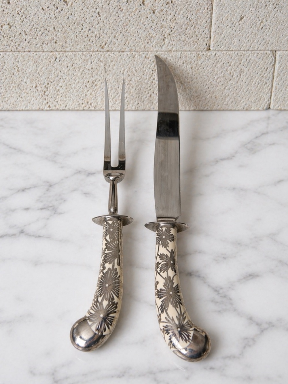 Judson Sheffield England Silver Overlay Carving Set